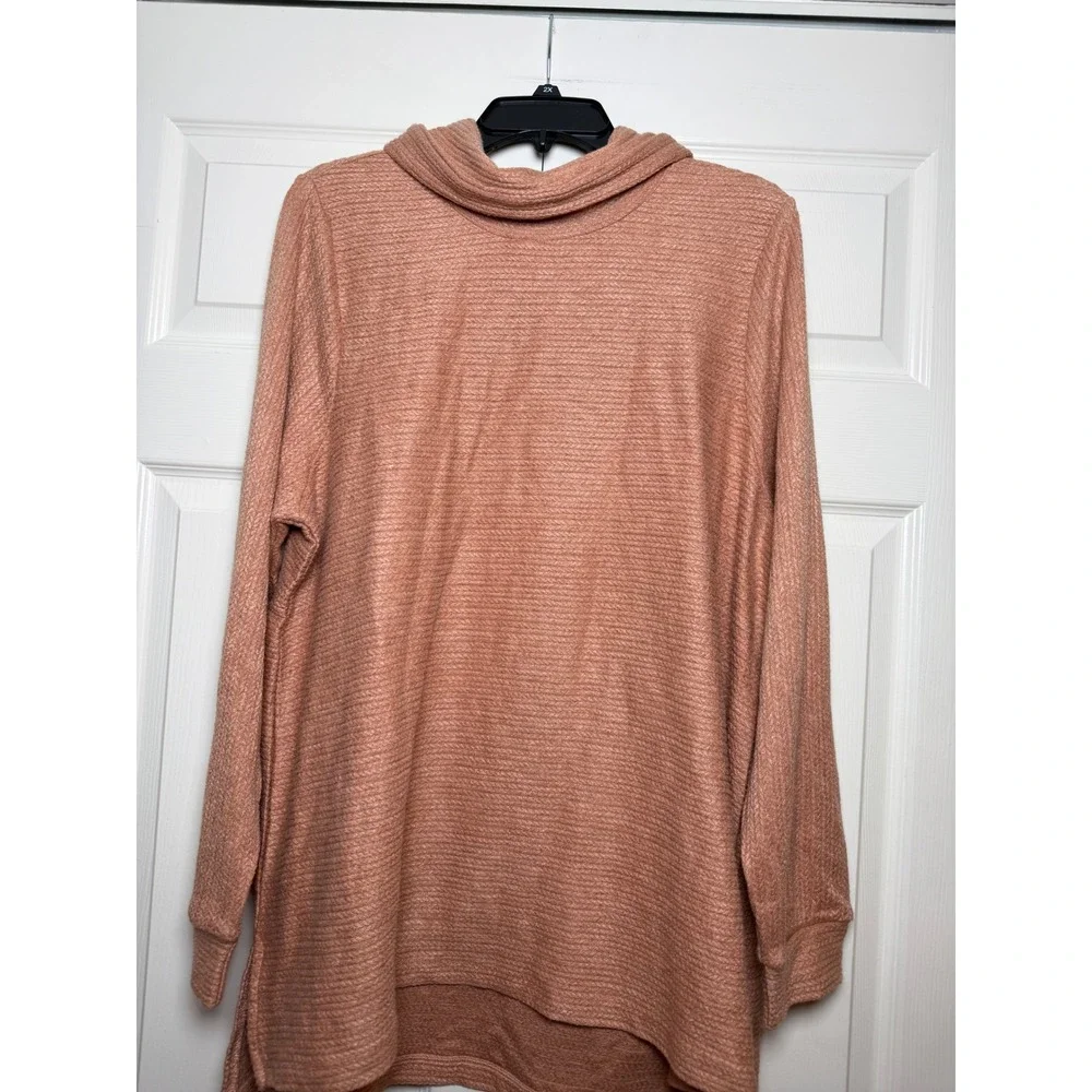 Lane Bryant Cowl Neck Tunic Sweater‎ Coral Ribbed Knit Plus Size 18/20